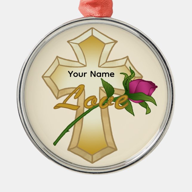 Love Rose Christian Cross Metal Ornament (Front)