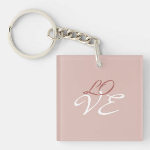 Love Rose Gold Colour Calligraphy Script Keychain