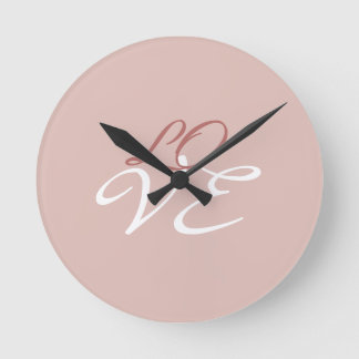 Love Rose Gold Colour Calligraphy Script Round Clock