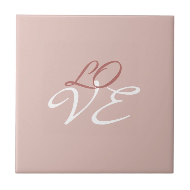 Love Rose Gold Colour Calligraphy Script Tile (Front)