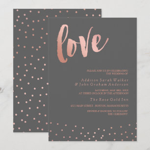 Love   Rose Gold & Grey   Wedding Invitation