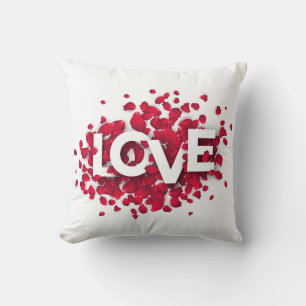 LOVE Rose Petals Typography – Romantic Poster  Throw Pillow
