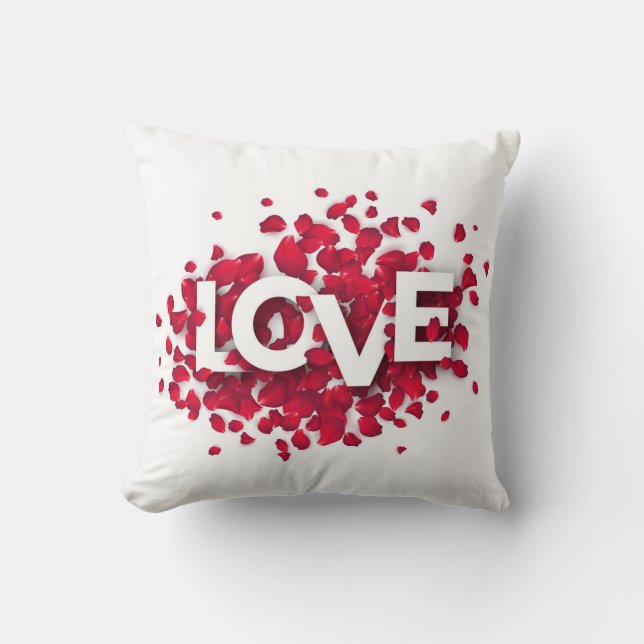 LOVE Rose Petals Typography – Romantic Poster  Throw Pillow (Front)
