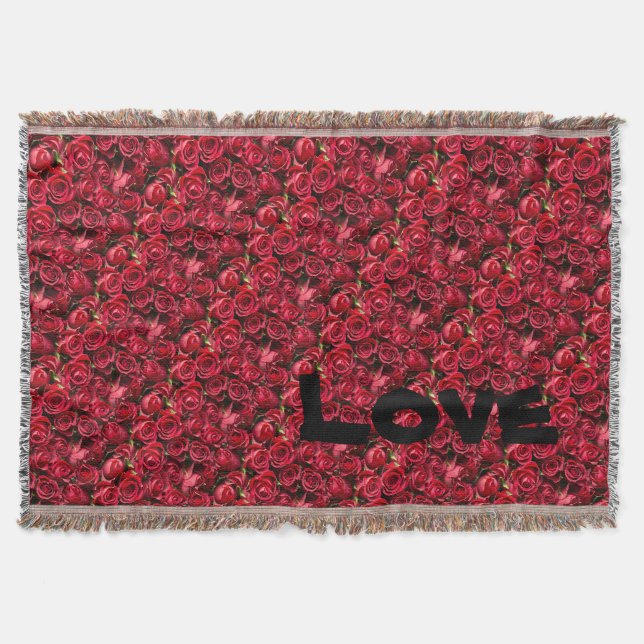 "LOVE" & Roses Mother's Day Throw Blanket (Front)
