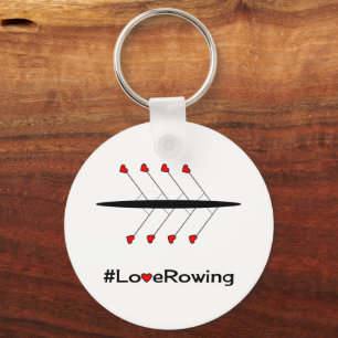 Love Rowing slogan and boat Keychain