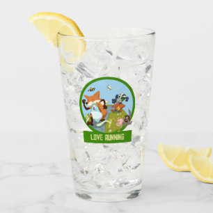 Love Running Funny Woodland Animal Race Cartoon Glass