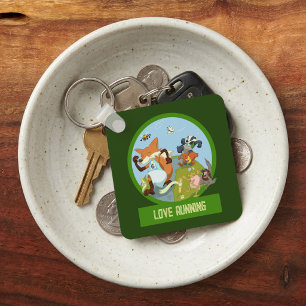 Love Running Funny Woodland Animal Race Cartoon Keychain
