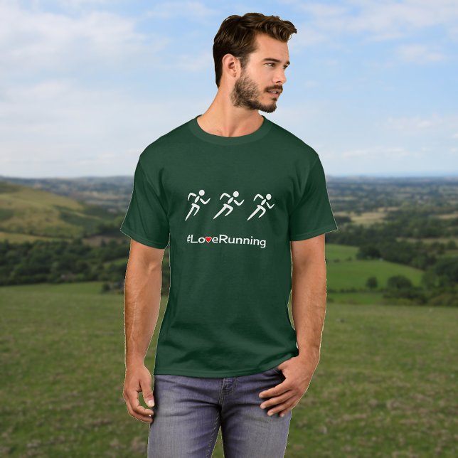 Love Running slogan runners T-Shirt (Example with forest green t-shirt and Vivid printing option)