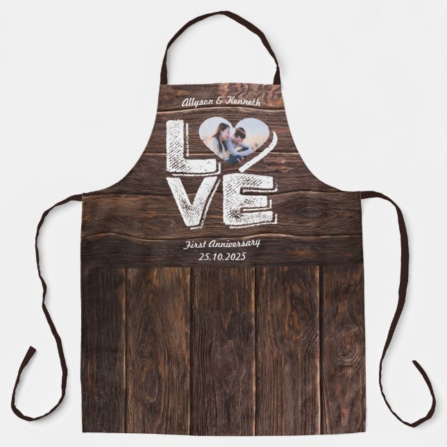 Love Rustic Woodland Photo Heart Frame Monogram Apron (Front)