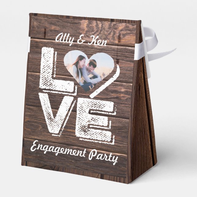 Love Rustic Woodland Photo Heart Frame Monogram Favor Box (Back Side)