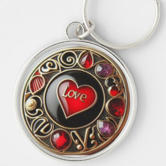  Love’s Little Locks: Red Heart Metal Circle Keych Keychain