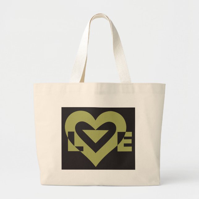 Love Sage Green on Black Large Tote Bag (Front)
