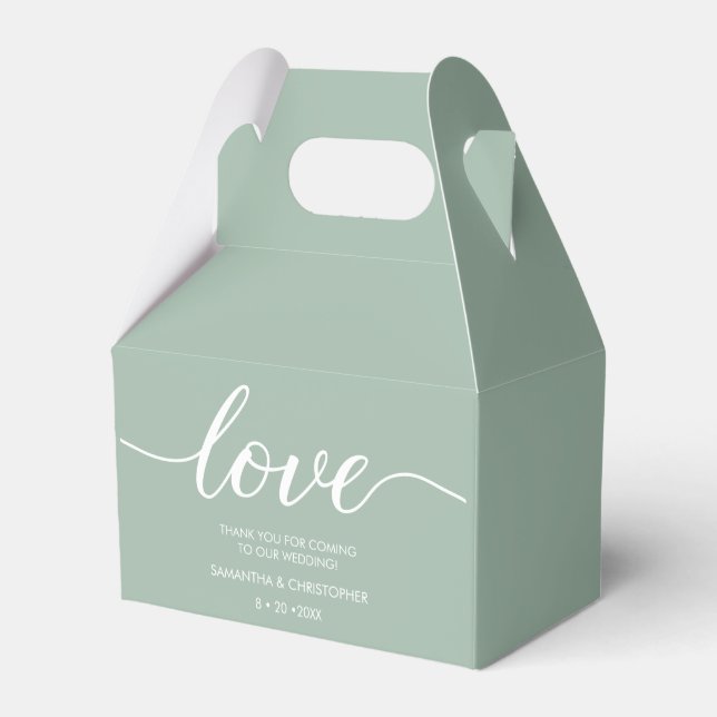 Love Sage Green Wedding Custom Names Thank you Fav Favor Box (Back Side)