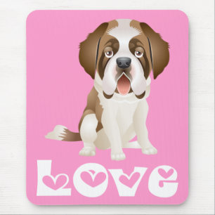 Love Saint Bernard Puppy Dog Pink Mousepad