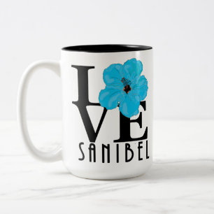LOVE Sanibel Blue Hibiscus 15oz Two-Tone Coffee Mug