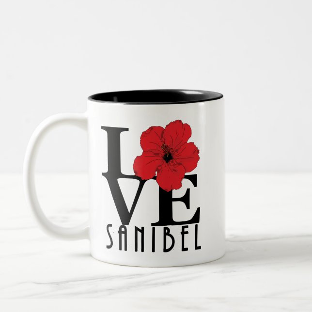 LOVE Sanibel Florida Red Hibiscus 111oz Two-Tone Coffee Mug (Left)