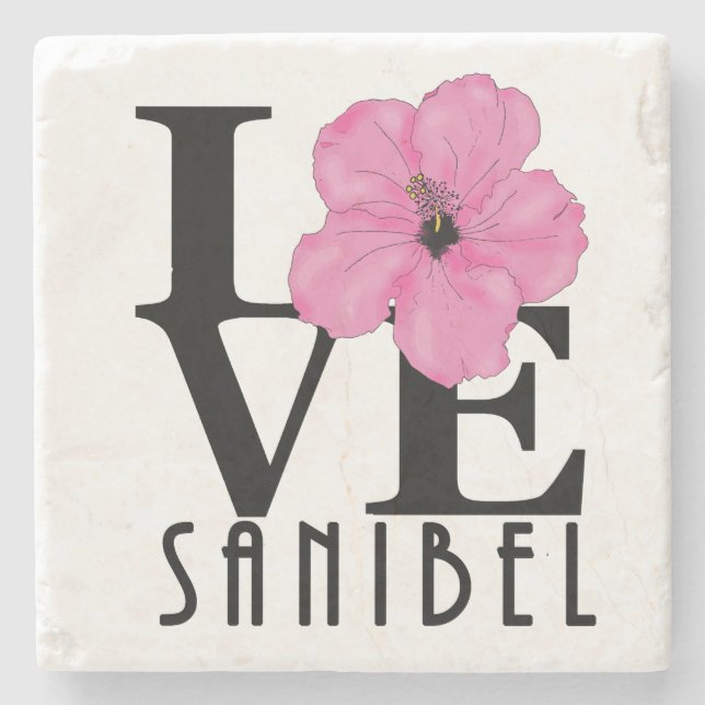 LOVE Sanibel Pink Stone Coaster (Front)