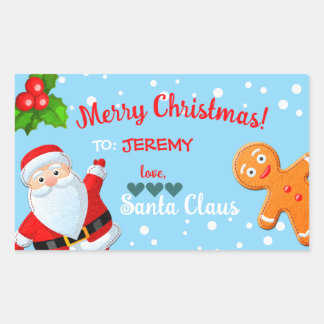 Love, Santa & Gingerbread Custom Blue Christmas Sticker