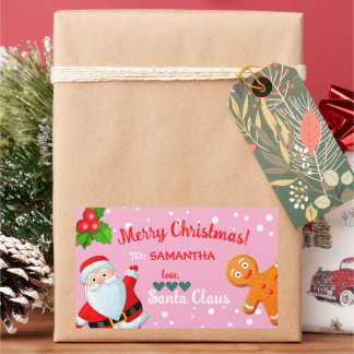 Love, Santa & Gingerbread Custom Pink Christmas Sticker
