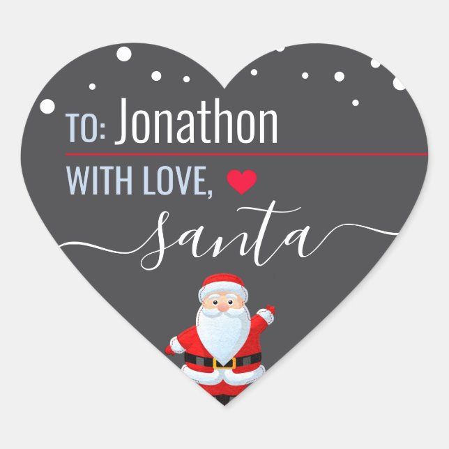 "Love, Santa" Grey Customized Christmas Gift Heart Sticker (Front)