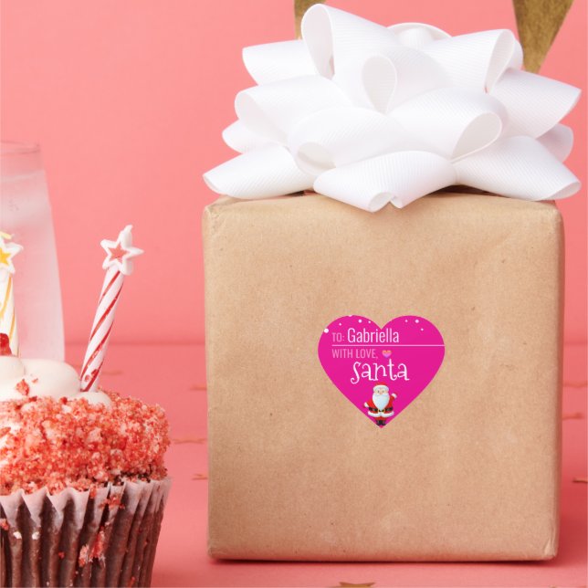 "Love, Santa" Hot Pink Customized Christmas Gift Heart Sticker (Party)