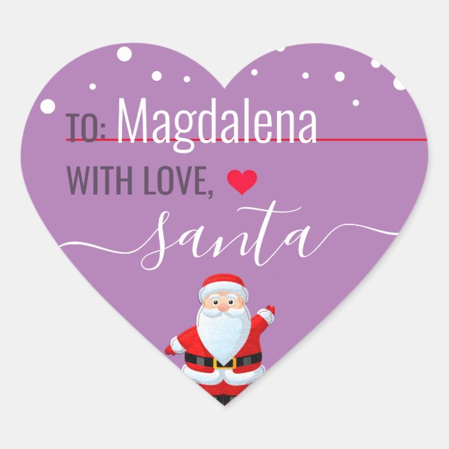 "Love, Santa" Lilac Personalized Christmas Gift Heart Sticker (Front)
