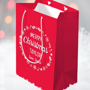 Love Santa Merry Christmas Custom Name Red Medium Gift Bag