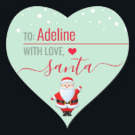 "Love, Santa" Mint Personalized Christmas Gift  Heart Sticker<br><div class="desc">A personalized and cute "Love,  Santa" sticker to attach to your Christmas gifts! Change the name for a customized Christmas gift from Santa!</div>