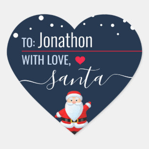 "Love, Santa" Navy Blue Customized Christmas Gift Heart Sticker