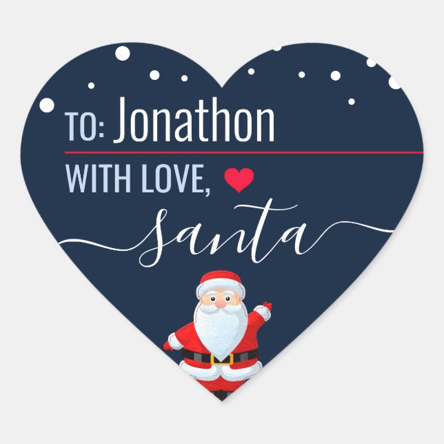 "Love, Santa" Navy Blue Customized Christmas Gift Heart Sticker (Front)