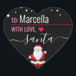 "Love, Santa" Pink & Black Custom Christmas Gift Heart Sticker<br><div class="desc">A personalized and cute "Love,  Santa" sticker to attach to your Christmas gifts! Change the name for a customized Christmas gift from Santa!</div>