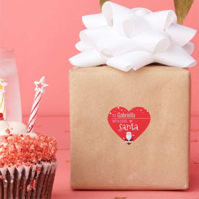 "Love, Santa" Red Customized Christmas Gift Heart Sticker (Party)