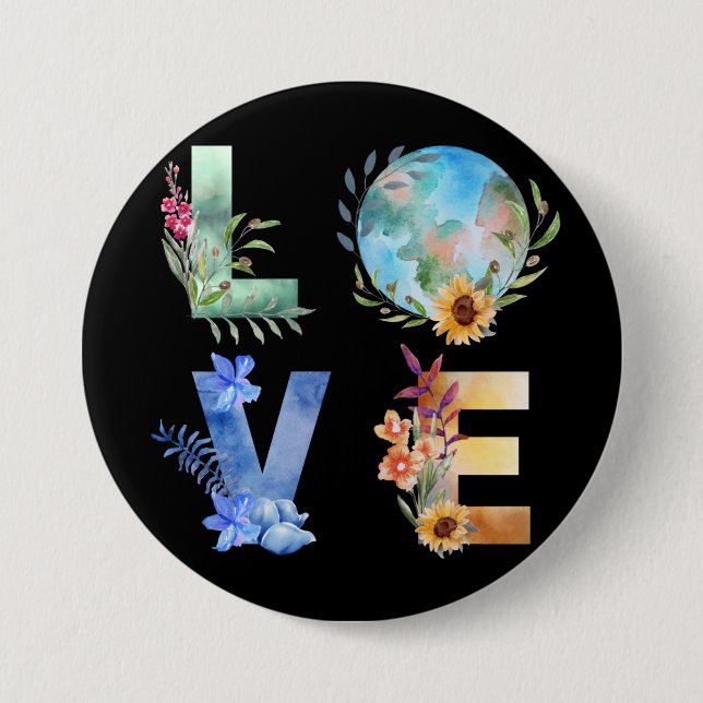 LOVE SAVE OUR PLANET 3 INCH ROUND BUTTON (Front)