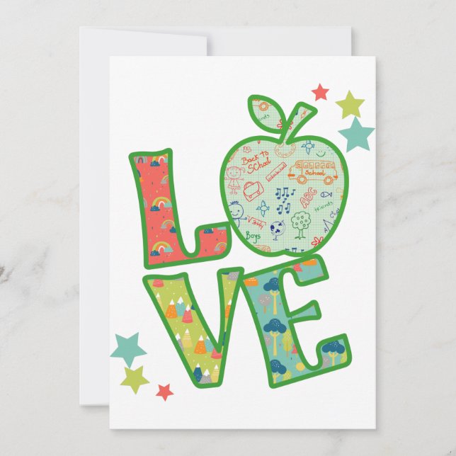 Love School Apple, Drawn Back to School Invitation (Front)