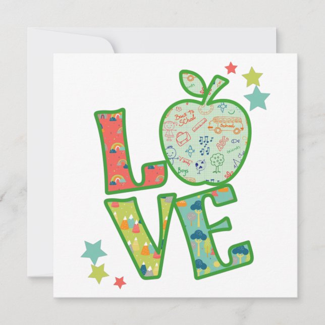 Love School Apple, Drawn Back to School Invitation (Front)