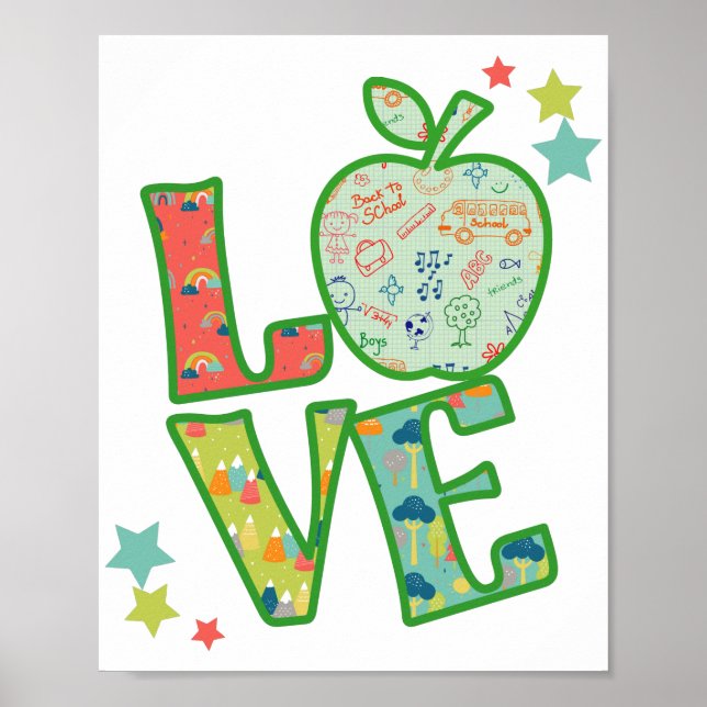 Love School Apple, Drawn Back to School Poster (Front)