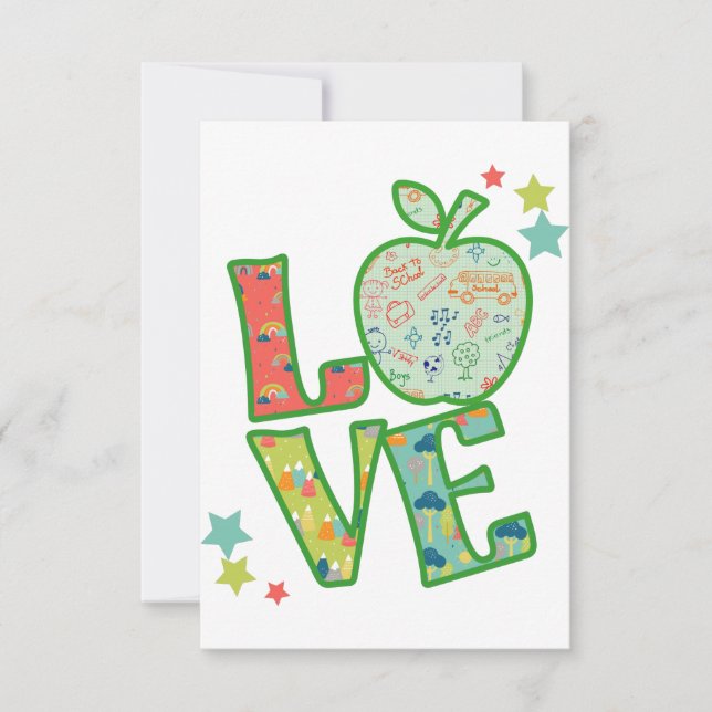 Love School Apple, Drawn Back to School RSVP Card (Front)