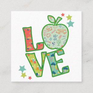 Love School Apple, Drawn Back to School Square Business Card