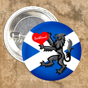 Love Scotland, Rampant, Heart & Scottish Flag 1 Inch Round Button