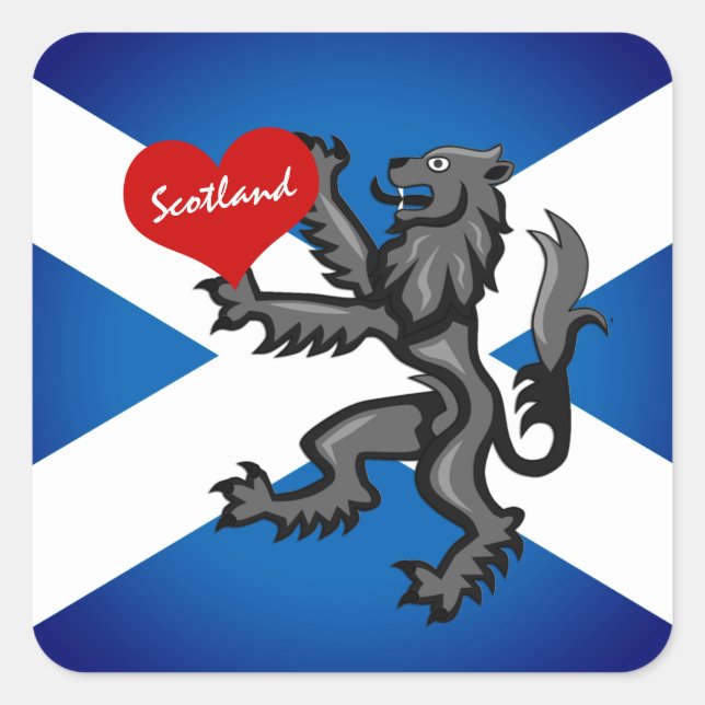 Love Scotland, Rampant, Heart & Scottish Flag Square Sticker (Front)