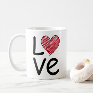 Love Scribbled Hand Drawn Red Heart Minimalist Coffee Mug