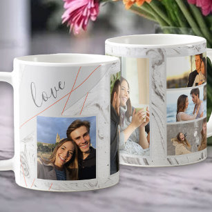 Love Script - 5 Photo Collage on Grey White Marble Coffee Mug