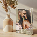 Love Script Boho Watercolor Floral Keepsake Arch Photo Block<br><div class="desc">A beautiful photo keepsake gift for the newlyweds. Beautifully designed modern bohemian watercolor tropical floral wedding photo featuring our hand-drawn boho botanical flowers and tropical greenery. Modern geometrical shapes paired with a beautiful modern boho colour palette create this elegant sophisticated wedding photo keepsake. "Love" script p;hoto overplay, customize with the...</div>