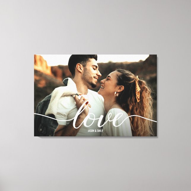 Love Script Engagement Photo with names Canvas Print (Front)