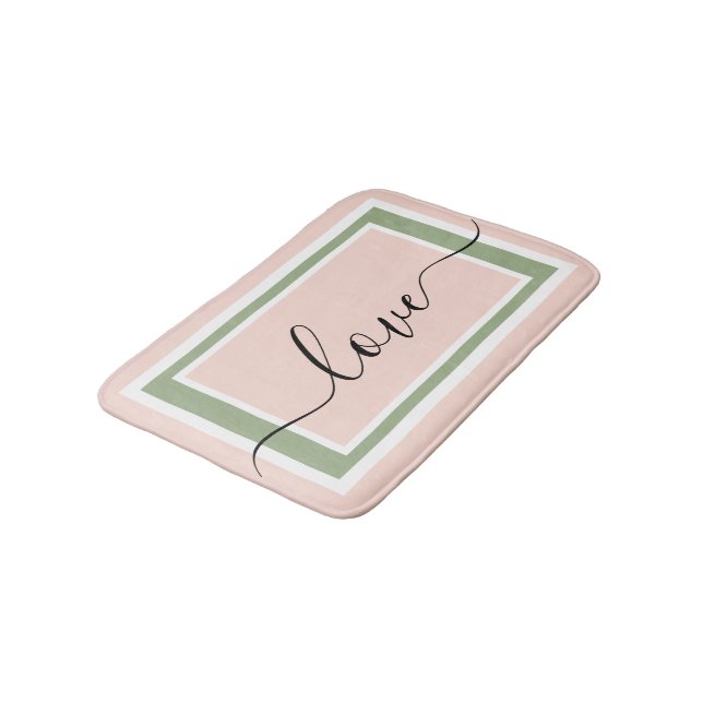 Love Script Geometric Blush Pink Green Bath Mat (Angled)