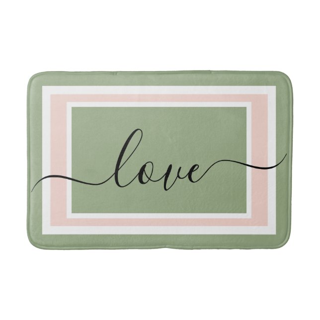 Love Script Geometric Green and Pink Bath Mat (Front)