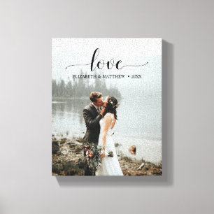 Love Script Handwritten Personalized Wedding Photo Canvas Print