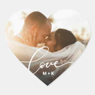 Love Script Heart Newlywed Custom Photo Sticker