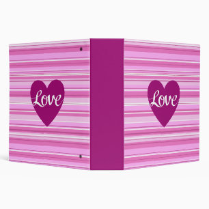 Love Script & Heart on Stripes Pinks White Plum Binder