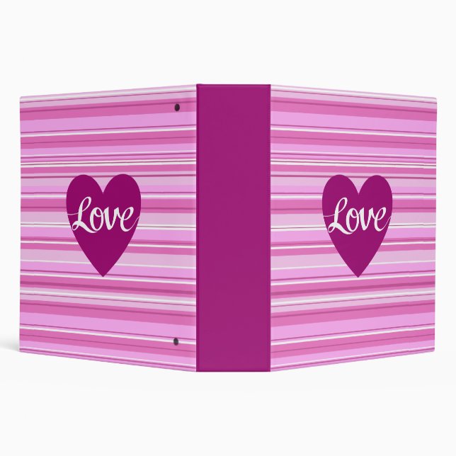 Love Script & Heart on Stripes Pinks White Plum Binder (Background)